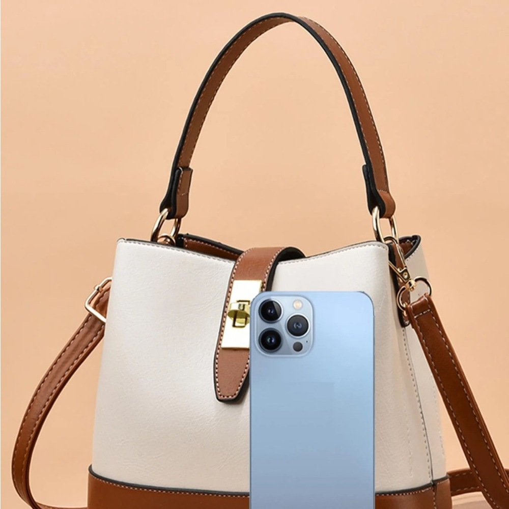 Elegant Cream and Brown Handbag